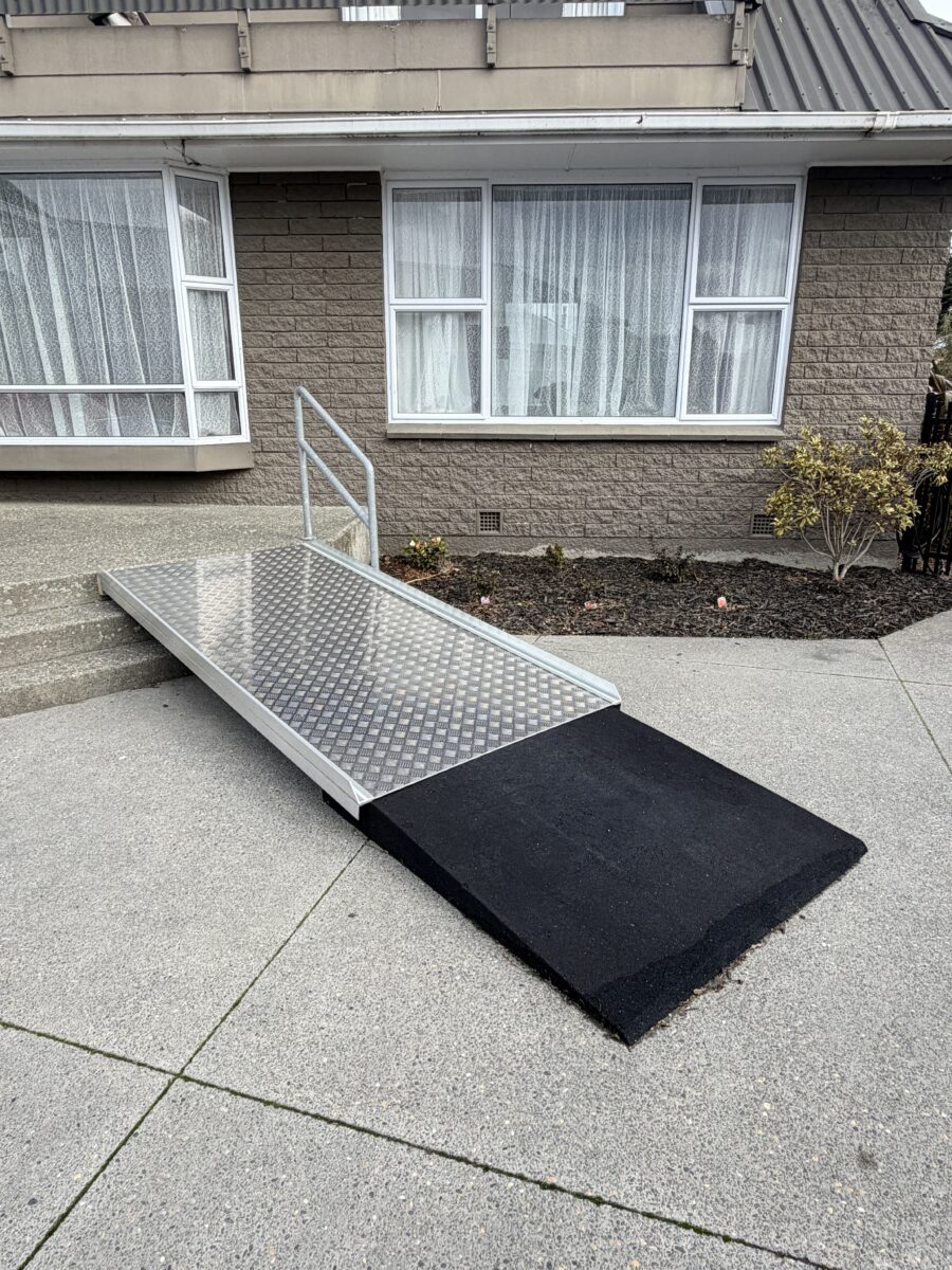 Hybrid aluminium rubber wheelchair ramp | 2400 x 1200 best metal ramps for driveways roads wheelchair access Side view of 2400mm x 1200mm hybrid aluminium and rubber wheelchair ramp
